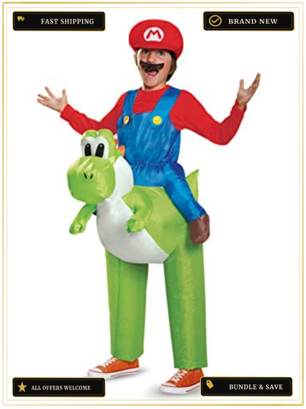 Super Mario Bros Mario Riding Yoshi Inflatable Costume Kids One Size